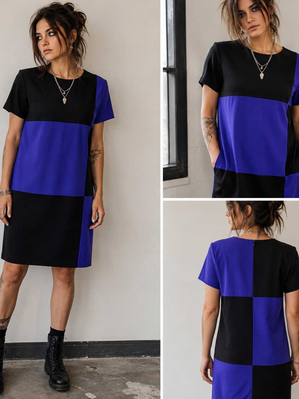 Katherine Barclay Black and Royal Blue Block Shift Dress